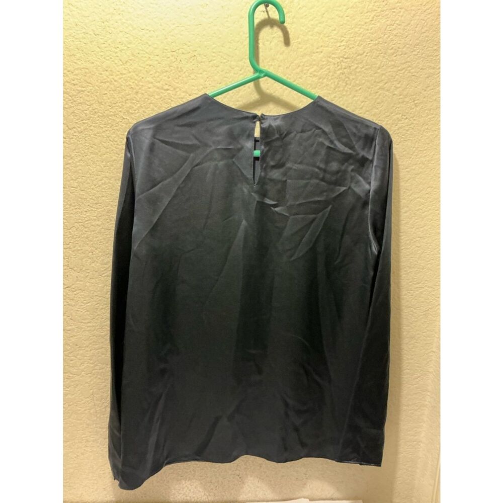 NWT Lafayette 148 New York Navy Long-Sleeve Satin Top $498 - Picture 4 of 11